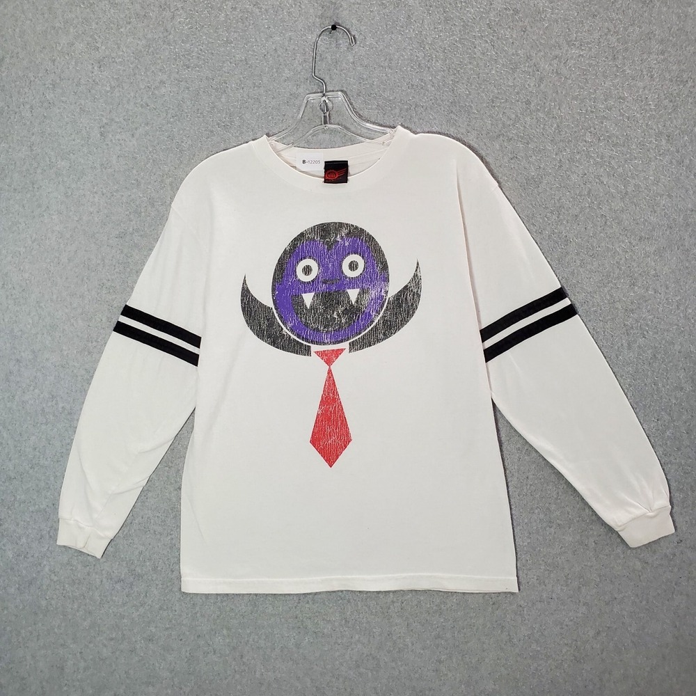 VINTAGE Vampire Boys Top Large‎ White Graphic Long Sleeve Shirt Crew Neck